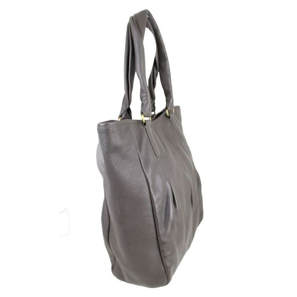 LARGE Cole Haan GRAY GENUINE LEATHER TOTE TOP HANDLES SHOULDER BAG HANDBAG PURSE - Picture 2 of 13